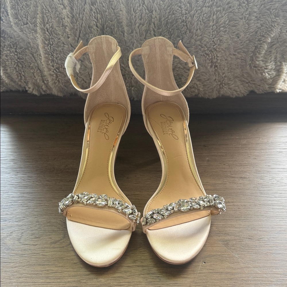 Jewel by Badgley Mischa Nude Jewel-Embellished Heels